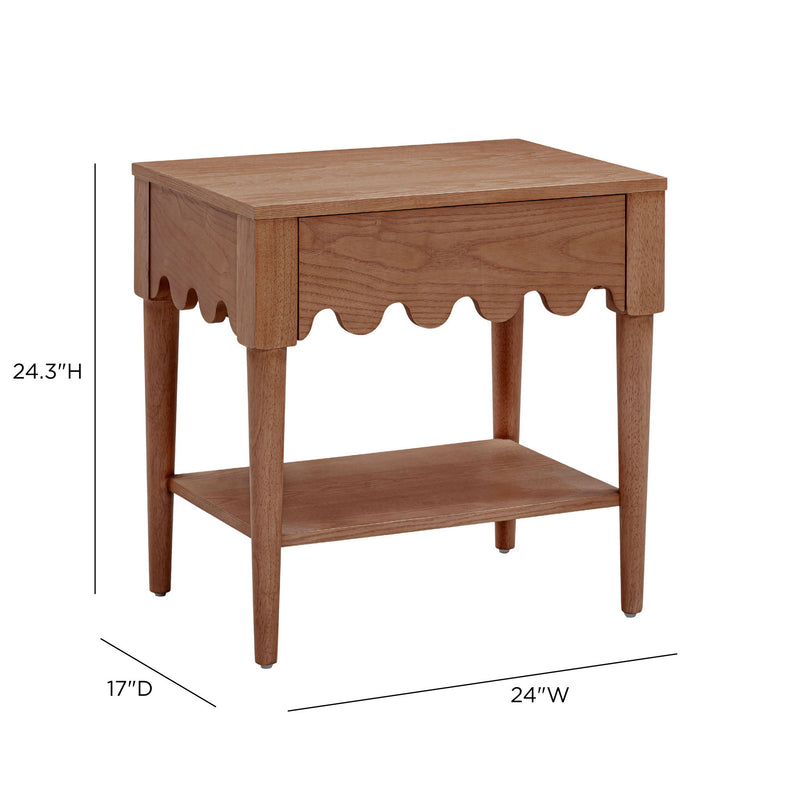 TOV Furniture Oodle accent nightstand with a sleek design, wooden finish, and single drawer for stylish bedroom storage.
