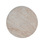 Beige lightweight concrete side table with travertine top, suitable for outdoor and indoor use by Noble House.