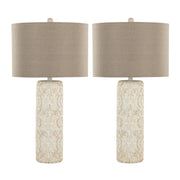 Set of two Lumi Source Charlotte contemporary table lamps with beige and Taos brown shades, modern design, and sleek bases.