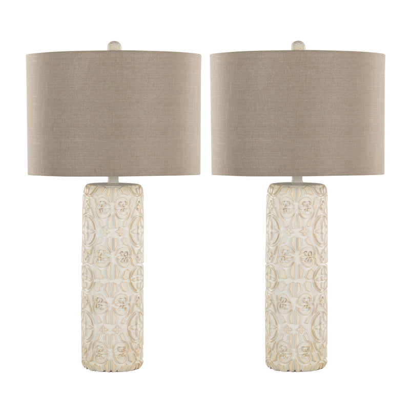 Set of two Lumi Source Charlotte contemporary table lamps with beige and Taos brown shades, modern design, and sleek bases.