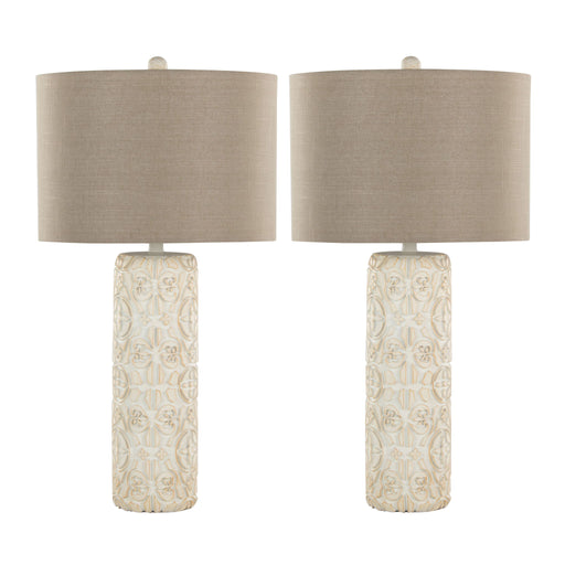 Set of two Lumi Source Charlotte contemporary table lamps with beige and Taos brown shades, modern design, and sleek bases.