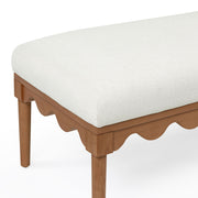 TOV Furniture Oodle vegan mohair bench with walnut wood legs, upholstered seating for living room or entryway.