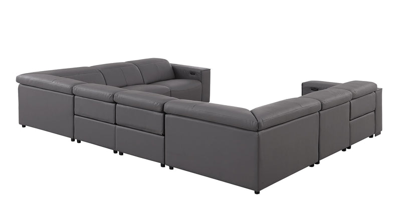 1208 - 8 Piece U Shaped Leather Sectional With 4 Power Recliners & Power Headrest