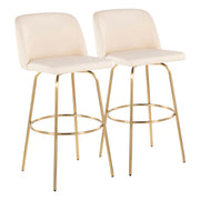 Set of two Lumi Source Toriano contemporary fixed height barstools with swivel seats and round footrests, featuring sleek modern design.