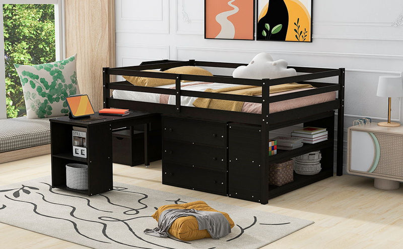 Loft Bed With Retractable Writing Desk And 3 Drawers With Storage Stairs And Shelves - R&R Furniture Gallery (Fountain Valley, CA)