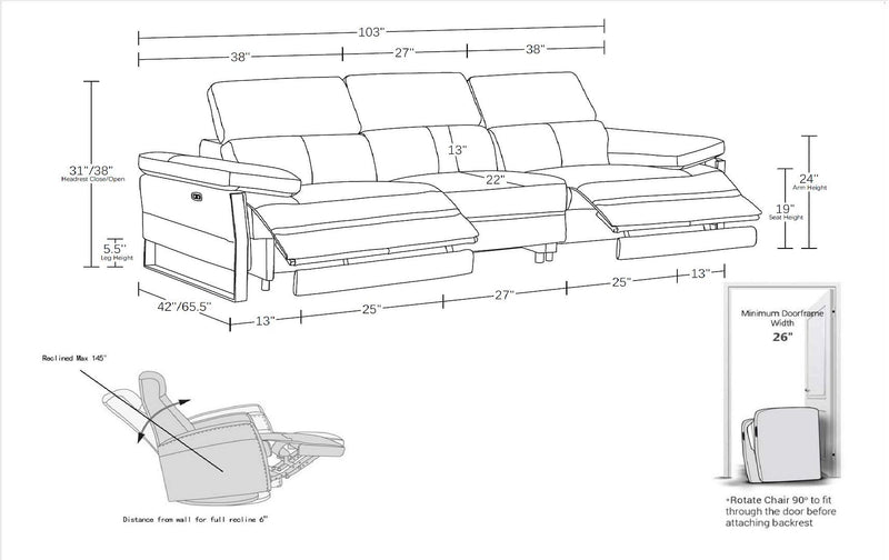1246 - Modular Power Dual Reclining Sofa With Power Reclining Headrests
