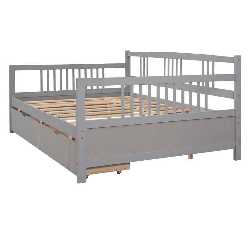 Modern DreamHaus multifunctional daybed with built-in storage drawers, featuring sleek design and neutral fabric upholstery.