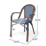 Set of two Noble House bistro chairs with white and navy two-toned checkered fabric, featuring a stylish and comfortable design.