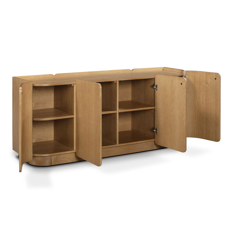 Natural ash Moora 4-door sideboard by TOV Furniture with sleek wood finish and modern design for living or dining rooms.