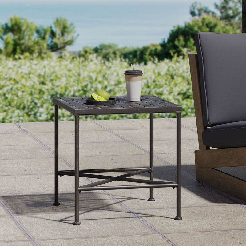 Outdoor Square Side Table With X Shaped Iron Frame - Black - R&R Furniture Gallery (Fountain Valley, CA)