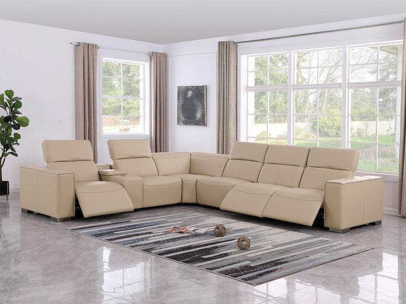 1208 - 7 Piece L-Shaped Leather Reclining Sectional With 3 Power Recliners