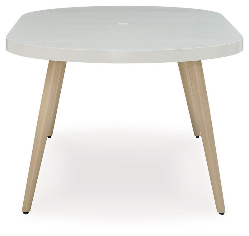 Seton Creek - Oval Dining Table With Umb Opt - White - R&R Furniture Gallery (Fountain Valley, CA)