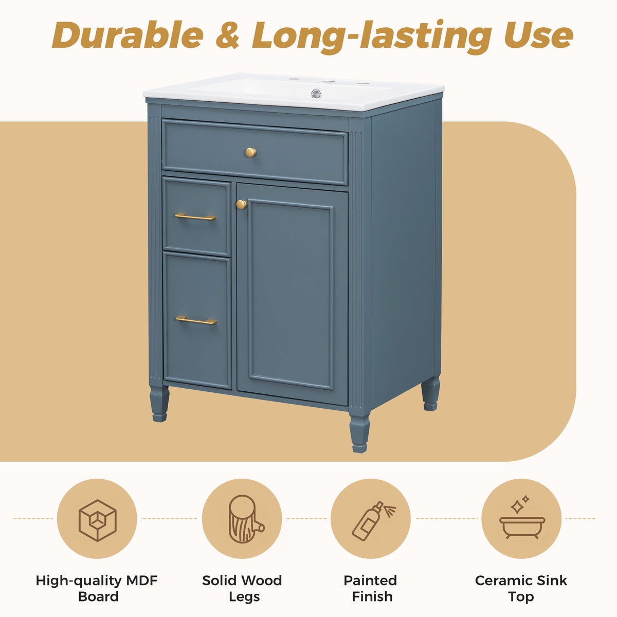 Freestanding Bathroom Vanity With Sink, Soft Close Door, Tip Out Drawer