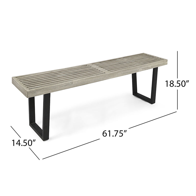 Noble House outdoor dining bench with slat top, sturdy wooden construction, ideal for patio or garden seating.