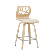 Lumi Source Folia mid-century modern counter stool set with footrests, featuring sleek design and wooden legs, two stools included.