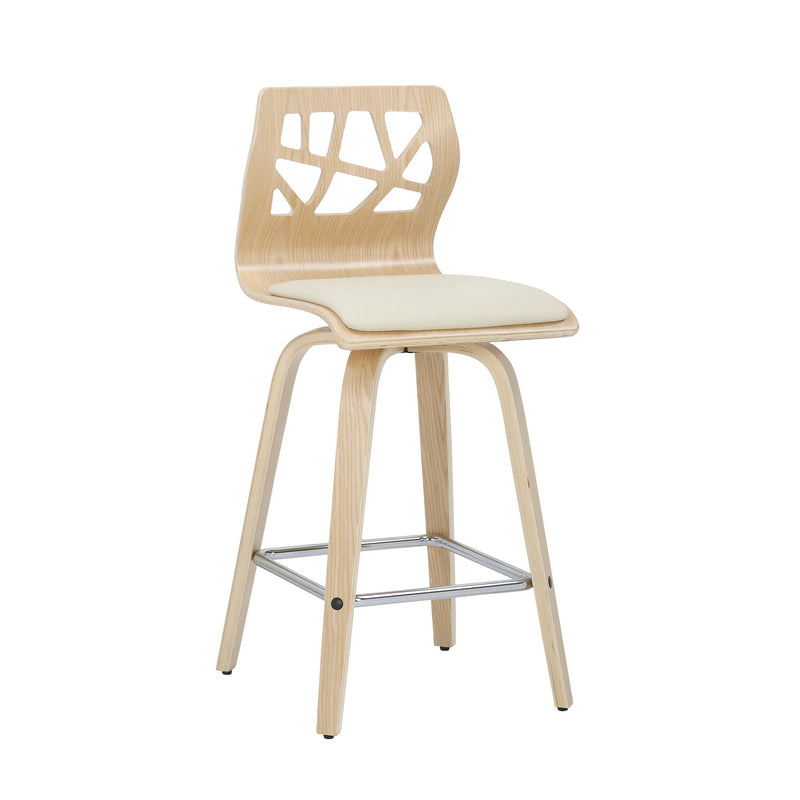 Lumi Source Folia mid-century modern counter stool set with footrests, featuring sleek design and wooden legs, two stools included.