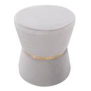 Lumi Source Gemma contemporary glam accent ottoman in silver and gold with a sleek, upholstered round design.
