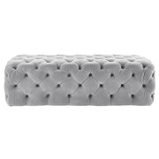 Velvet Kaylee ottoman by TOV Furniture featuring a plush upholstered design and modern style for living room decor.