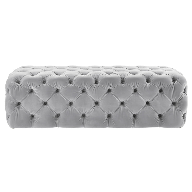Velvet Kaylee ottoman by TOV Furniture featuring a plush upholstered design and modern style for living room decor.