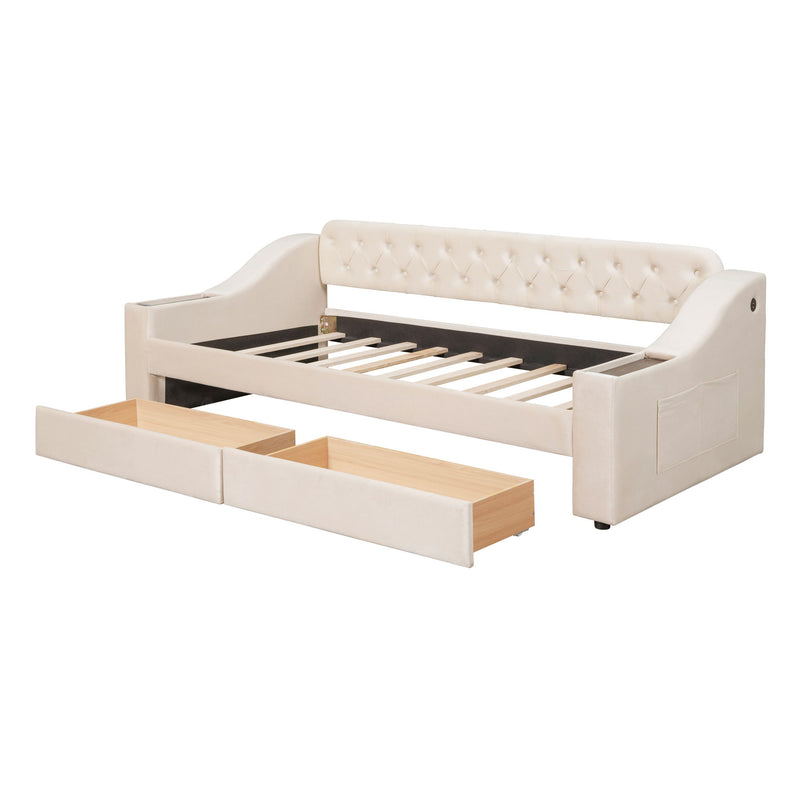 Upholstered Daybed With Storage Armrests And USB Port - R&R Furniture Gallery (Fountain Valley, CA)
