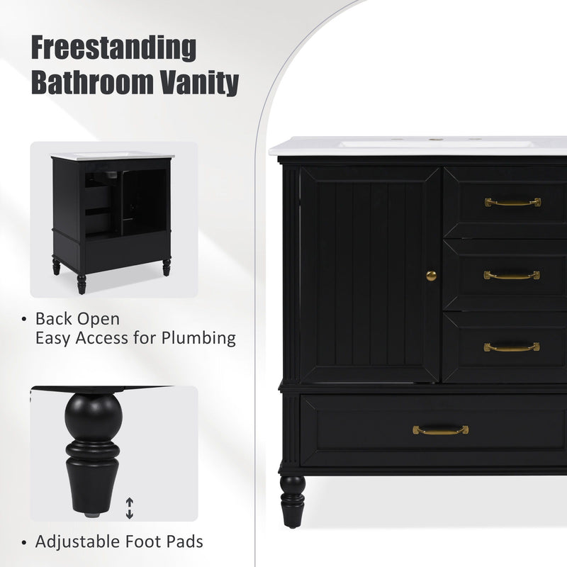 30" Bathroom Vanity With Sink, 3 Drawers, Adjustable Feet - R&R Furniture Gallery (Fountain Valley, CA)