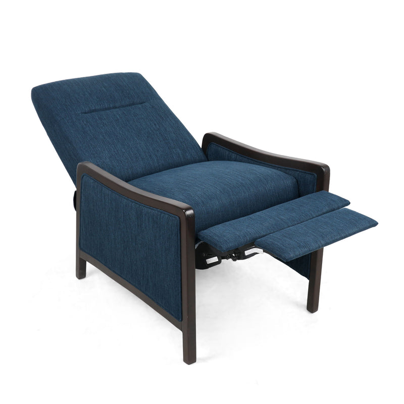 Contemporary fabric upholstered pushback recliner chair by Noble House with plush cushioning and modern design.
