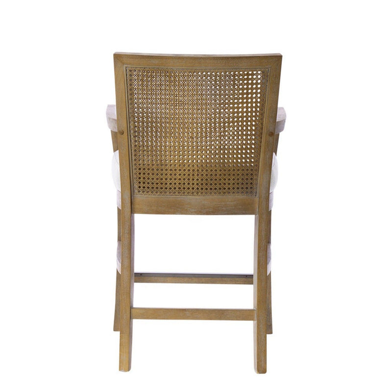Cane Back Counter Stool With Upholstered Seat - Cream / Reclaimed Natural - R&R Furniture Gallery (Fountain Valley, CA)