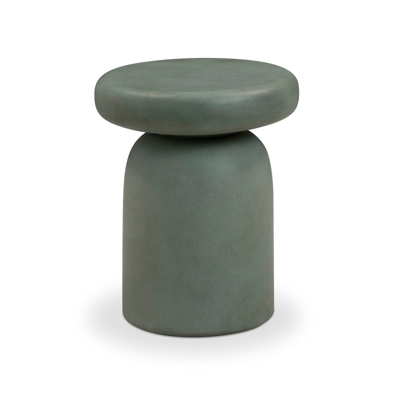 TOV Furniture Lydia side table with a sleek round design and modern finish, ideal for living room or bedroom decor.
