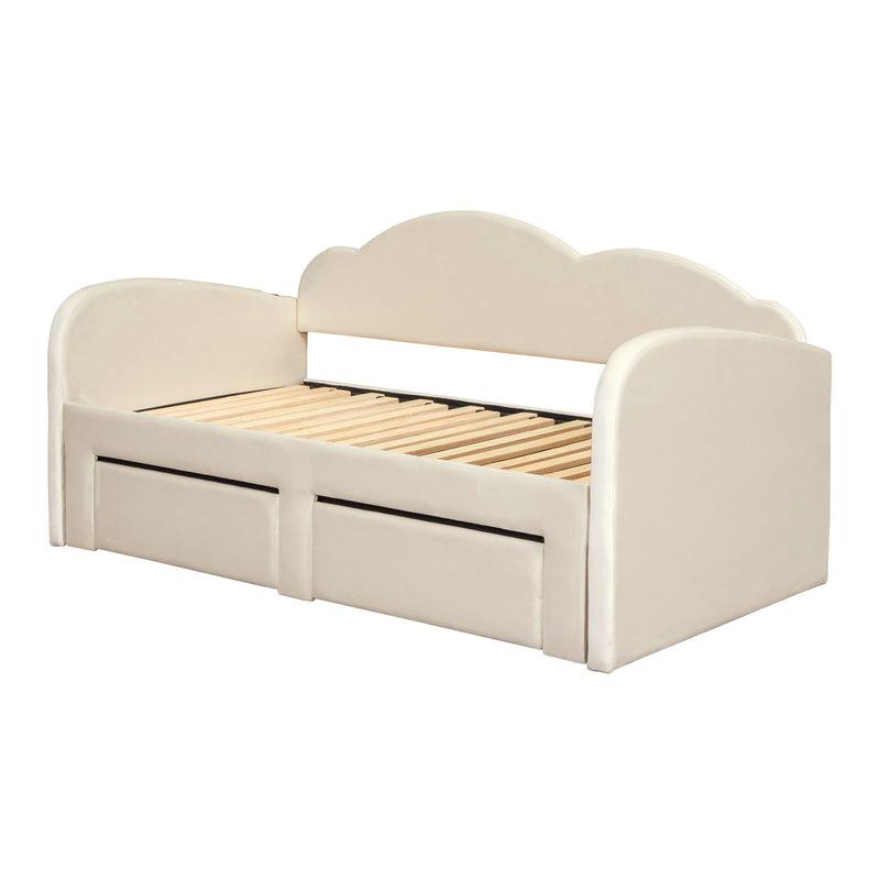 Upholstered Daybed With Cloud-Shaped Backrest, Trundle & 2 Drawers And USB Ports - R&R Furniture Gallery (Fountain Valley, CA)