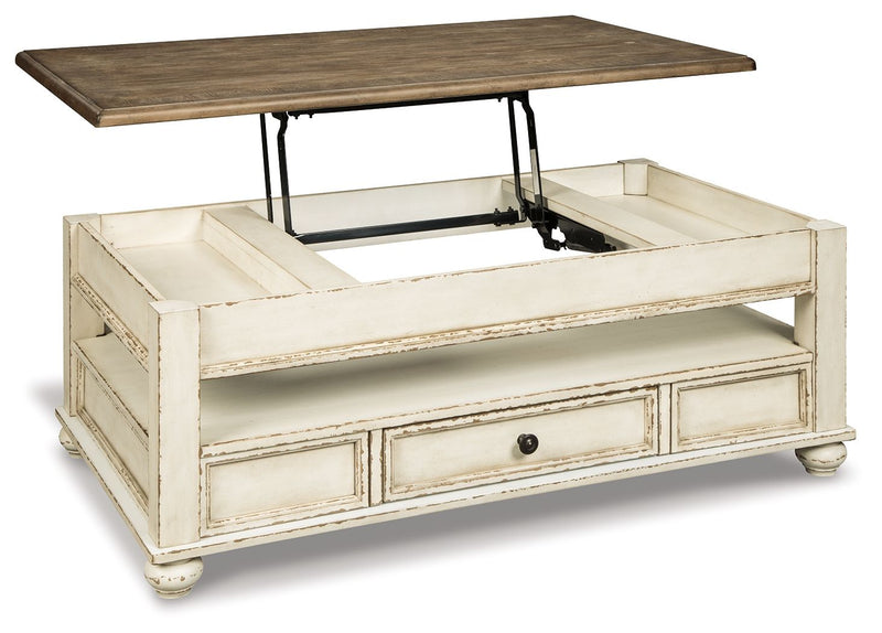 Realyn - Lift Top Cocktail Table - White / Brown - R&R Furniture Gallery (Fountain Valley, CA)