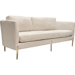 Lane Sofa in Light Cream Fabric with Gold Metal Legs