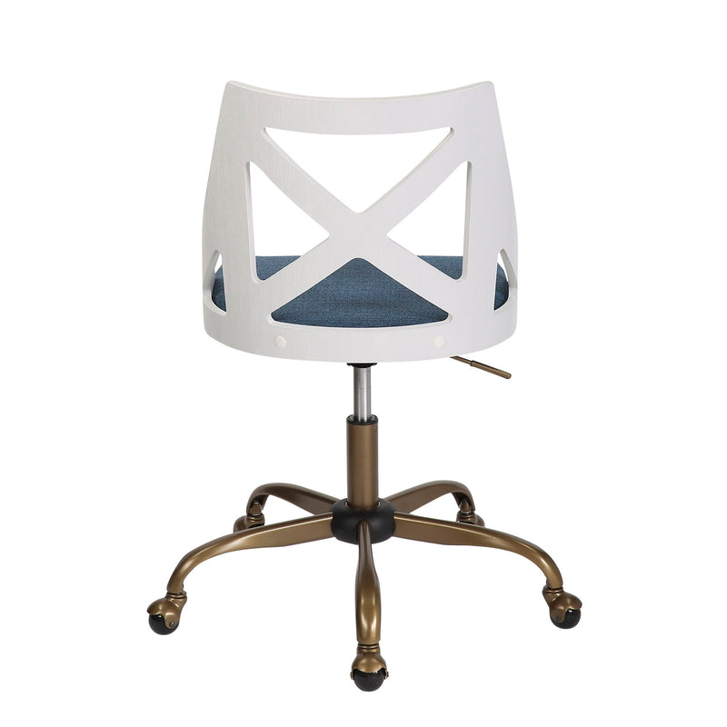 Lumi Source Charlotte Farmhouse Task Chair in antique copper, white, and blue with a swivel design and cushioned seat.