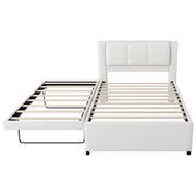Upholstery Platform Bed With Trundle, Trundle Can Be Flat Or Erected - R&R Furniture Gallery (Fountain Valley, CA)