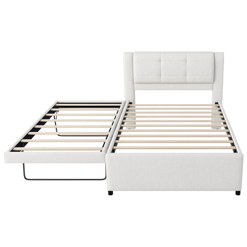 Upholstery Platform Bed With Trundle, Trundle Can Be Flat Or Erected - R&R Furniture Gallery (Fountain Valley, CA)