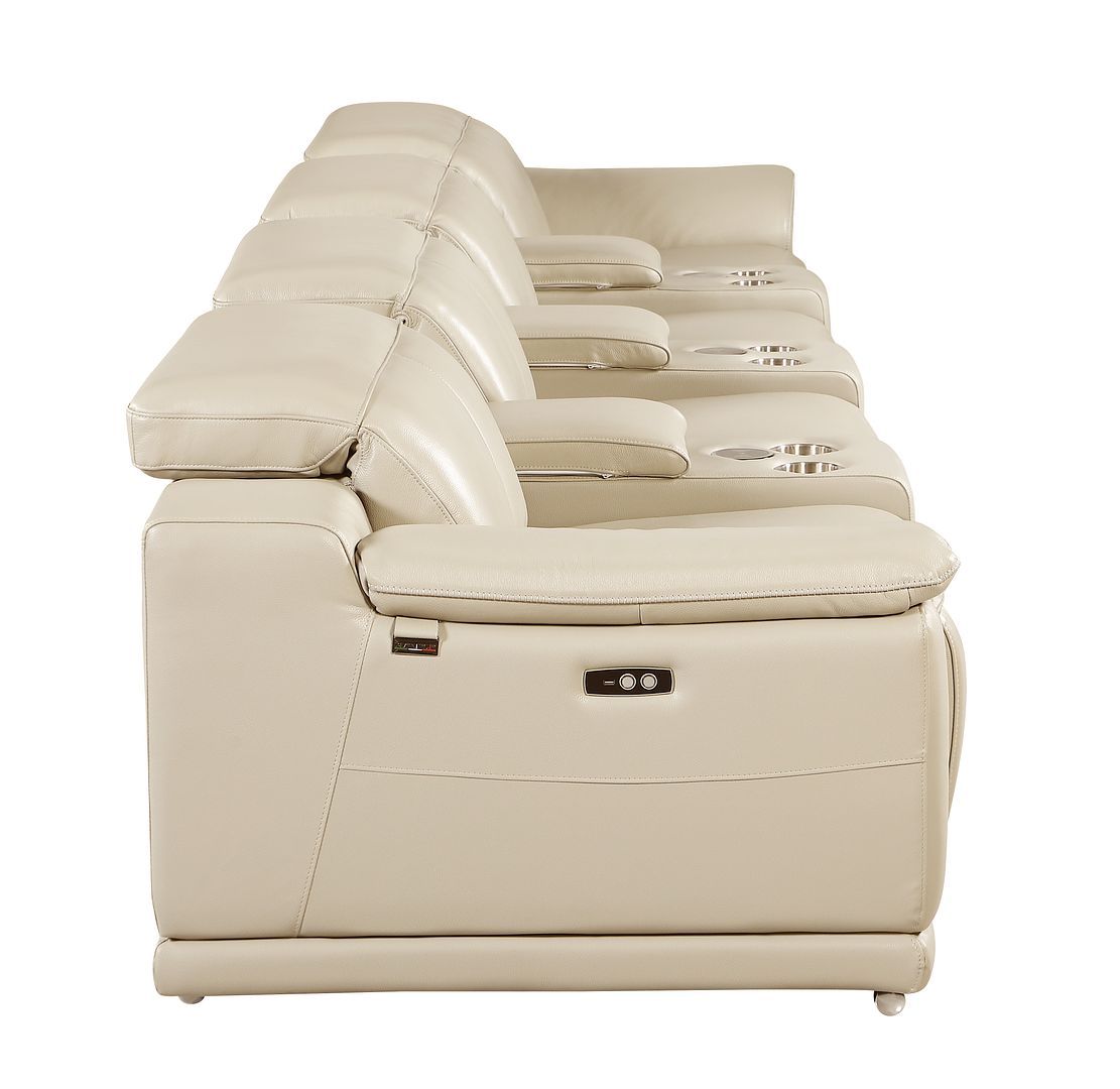 9762 - 7-Piece Italian Top Grain Leather Power Reclining Sofa With 4 Power Recliners - Beige