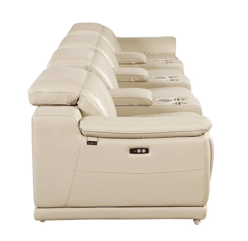 9762 - 7-Piece Italian Top Grain Leather Power Reclining Sofa With 4 Power Recliners - Beige