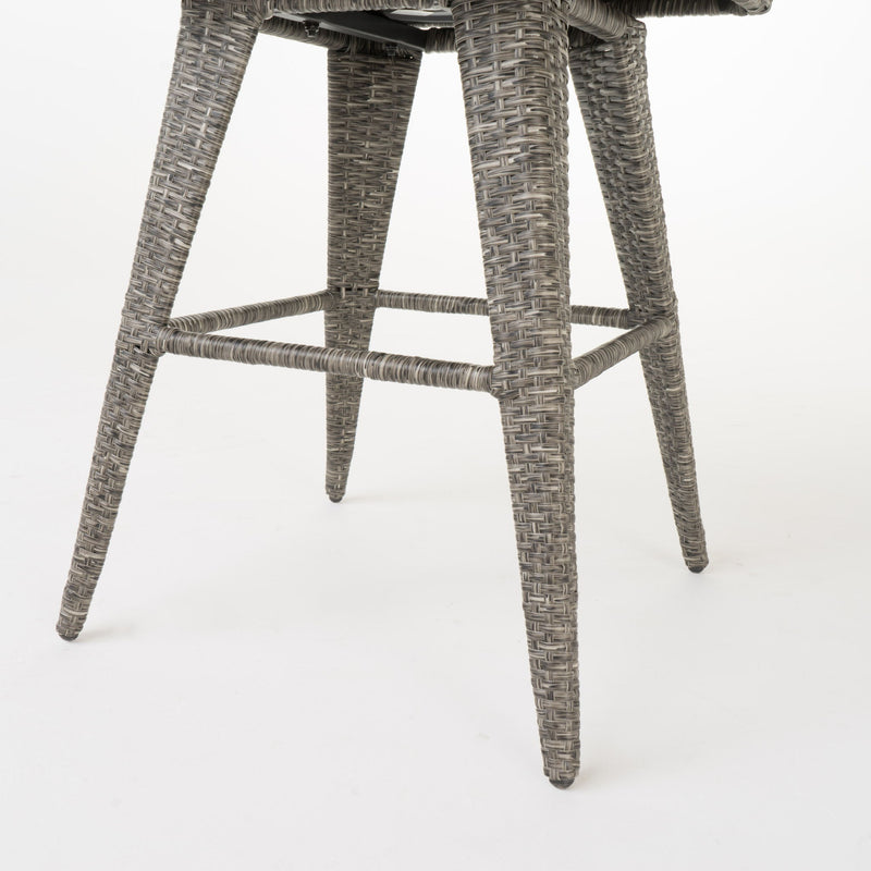 Outdoor Rattan Swivel Barstool With Water Resistant Cushion - Mixed Black / Dark Gray - R&R Furniture Gallery (Fountain Valley, CA)