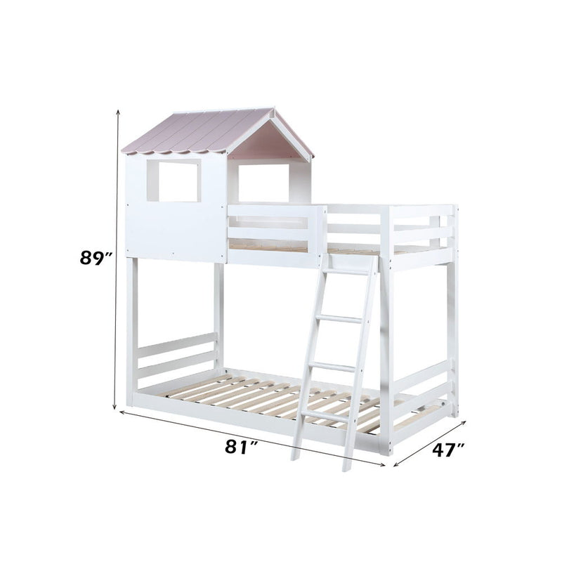 Solenne - Twin Over Twin Bunk Bed - White & Pink
