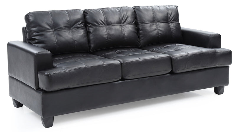 Glory Furniture Sandridge stationary sofa with plush beige upholstery and modern design, shown in a stylish living room setting.
