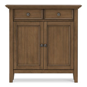 Simpli-Home Amherst accent storage cabinet with wood finish, featuring doors and shelves for stylish organization.