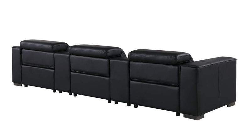 1208 - Leather Sofa With 3 Power Recliners And Two Storage Consoles