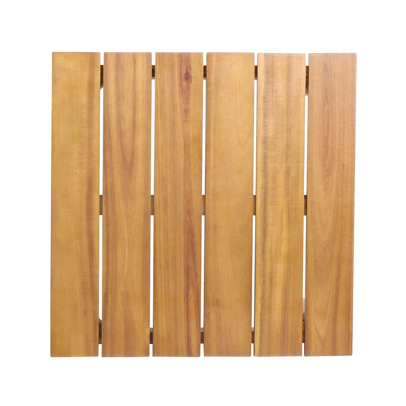Outdoor square side table with slatted teak top and wood frame by Noble House, ideal for patio or garden seating areas.