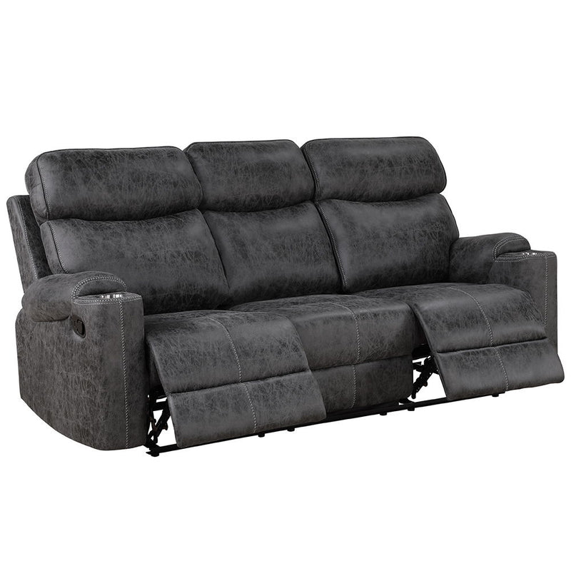 Hirah - Motion Sofa - Dark Gray Polish Microfiber - R&R Furniture Gallery (Fountain Valley, CA)