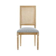 French Country Dining Chair With Rectangular Cane Backrest And Smooth Upholstered Seating - R&R Furniture Gallery (Fountain Valley, CA)