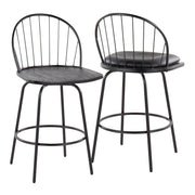 Lumi Source Riley Claire farmhouse counter stool set with swivel, fixed height, round footrest, in a rustic wood finish.