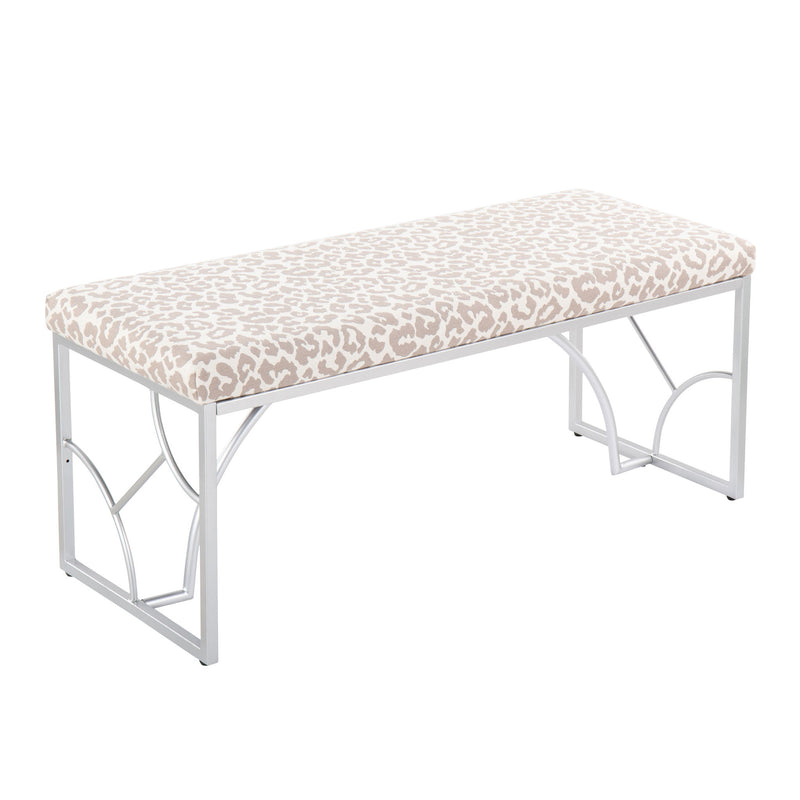 Contemporary upholstered Lumi Source Constellation bench with sleek design and plush fabric, ideal for modern interior decor.