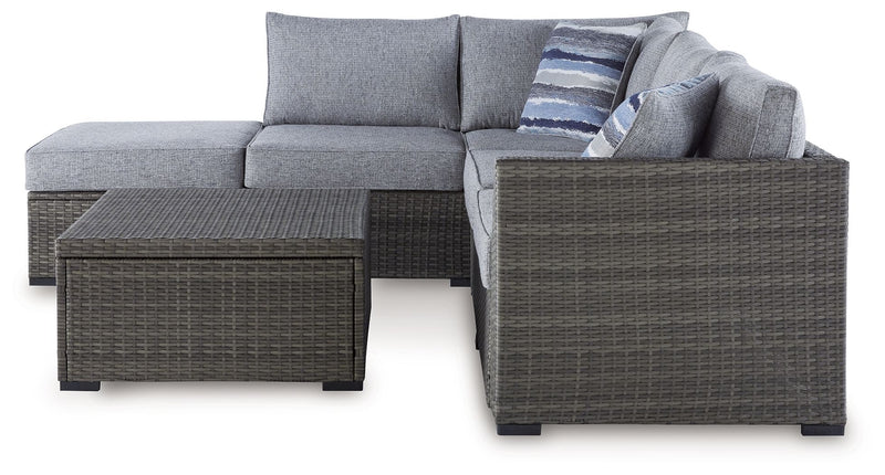 Petal Road - Loveseat Sectional, Ottoman, Table Set (Set of 4) - Gray - R&R Furniture Gallery (Fountain Valley, CA)