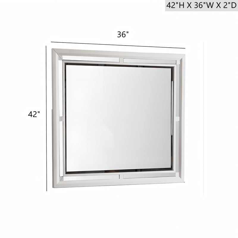 Silver Champagne Alana mirror by Glory Furniture featuring a sleek, modern design with a reflective glass surface.