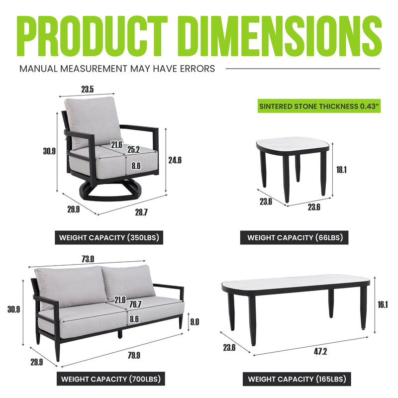 Life Outside 4-piece outdoor conversation set with chairs, bench sofa, tables, and Sunbrella cushions for patio relaxation.