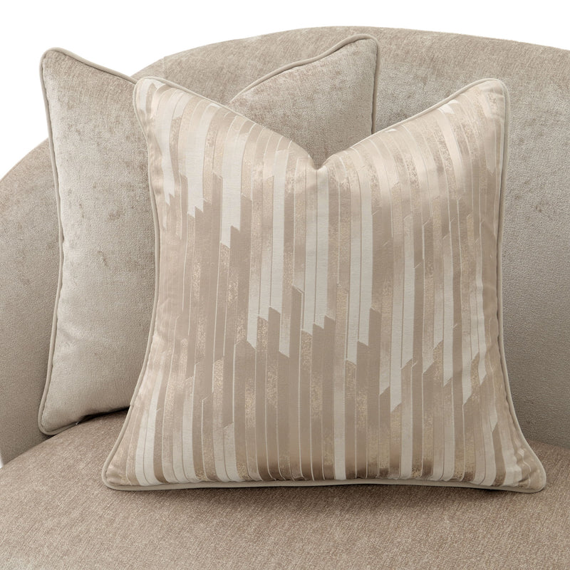Michael Amini La Rachelle stationary sofa with plush fabric upholstery and elegant design, shown in a stylish living room setting.